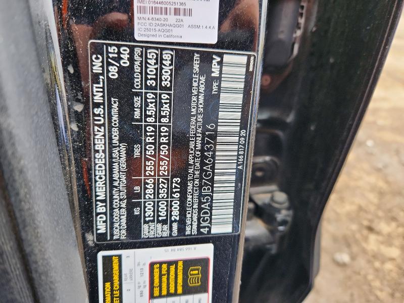78120665 :رقم المزاد ، 4JGDA5JB7GA643716 vin ، 2016 Mercedes-benz Gle مزاد بيع