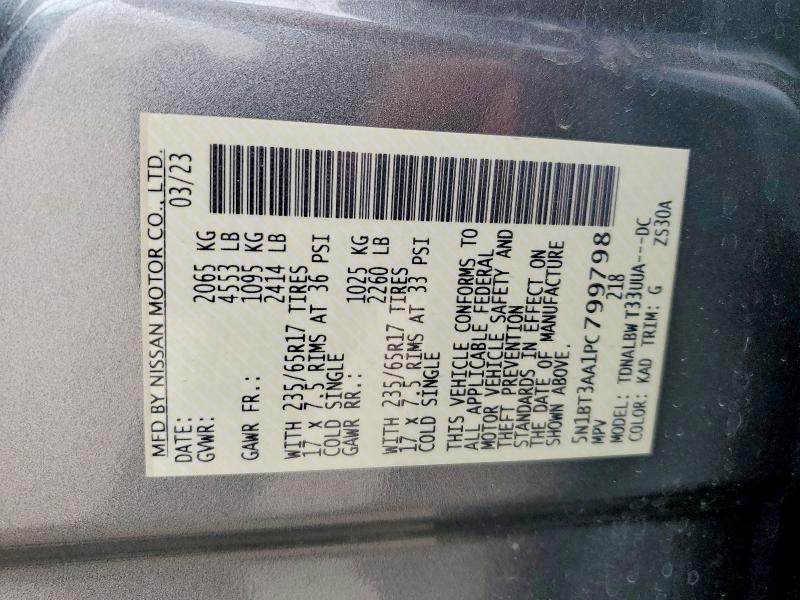 2023 Nissan Rogue მანქანა იყიდება აუქციონზე, vin: 5N1BT3AA1PC799798, აუქციონის ნომერი: 78723035