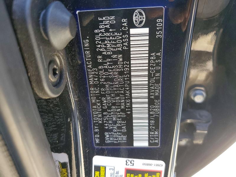 Продажа на аукционе авто 2023 Toyota Camry, vin: 4T1K61AK4PU151922, номер лота: 74211465