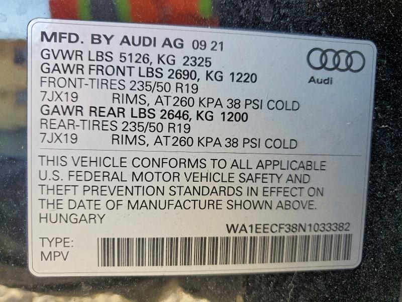 Продаж на аукціоні авто 2022 Audi Q3, vin: WA1EECF38N1033382, номер лоту: 76477045