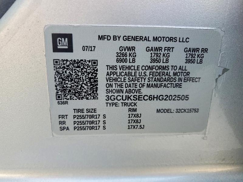 Продажа на аукционе авто 2017 Chevrolet Silverado, vin: 3GCUKSEC6HG202505, номер лота: 78526695