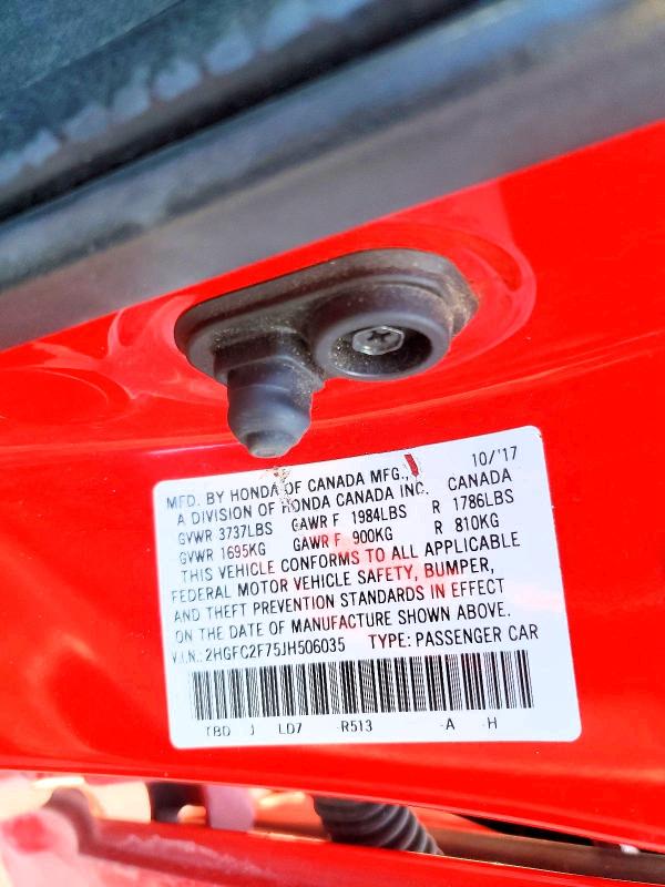 2018 Honda Civic მანქანა იყიდება აუქციონზე, vin: 2HGFC2F75JH506035, აუქციონის ნომერი: 77400985