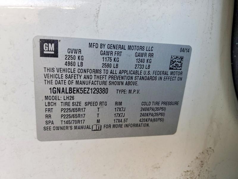 77923545 :رقم المزاد ، 1GNALBEK5EZ129380 vin ، 2014 Chevrolet Equinox مزاد بيع