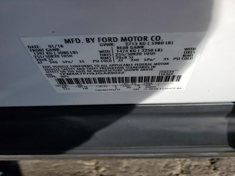 Aukcja sprzedaży 2018 Ford Explorer, vin: 1FM5K7FH9JGA69022, numer aukcji: 75861295