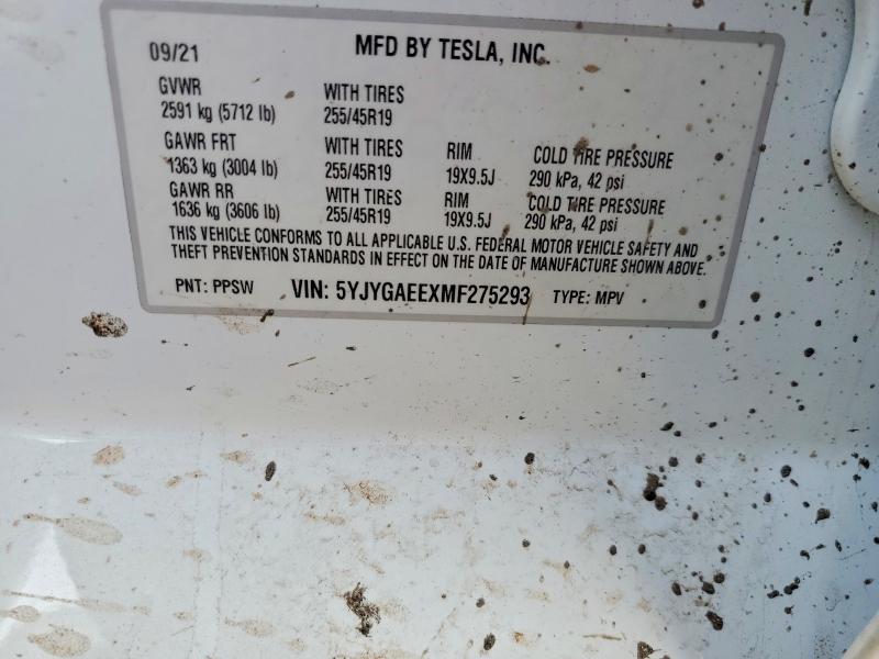 79540305 :رقم المزاد ، 5YJYGAEEXMF275293 vin ، 2021 Tesla Model Y مزاد بيع