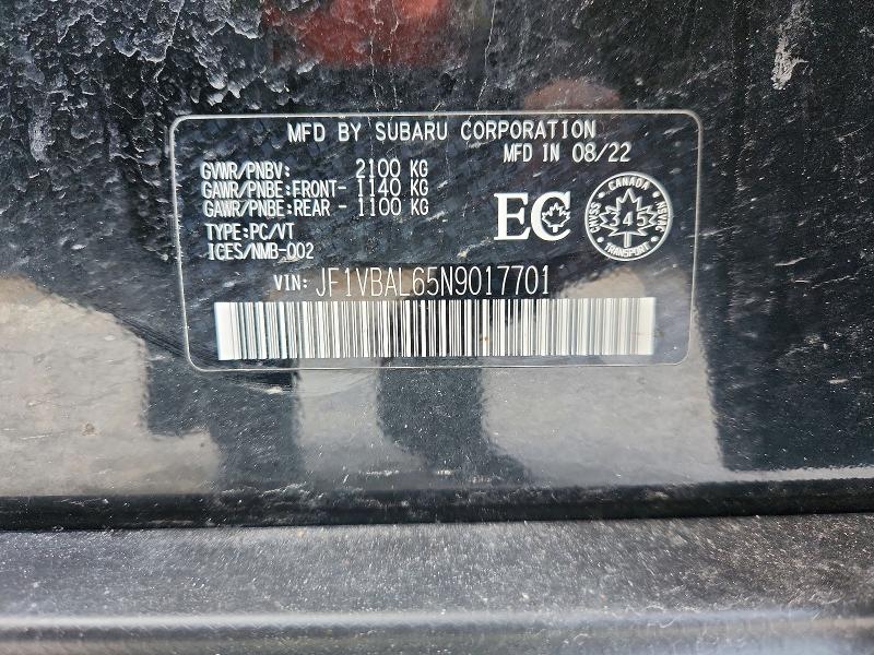 78342575 :رقم المزاد ، JF1VBAL65N9017701 vin ، 2022 Subaru Wrx مزاد بيع