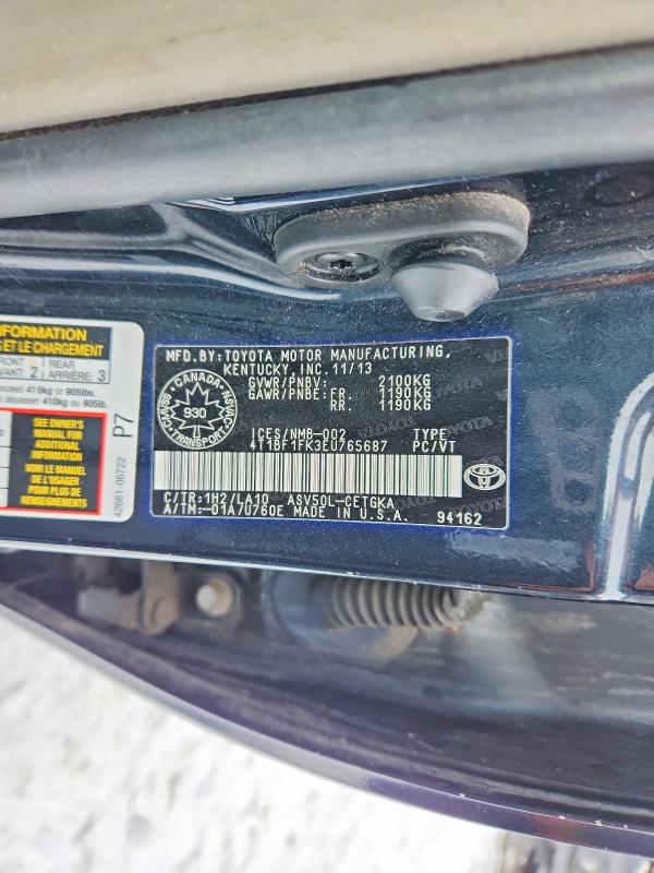 2014 Toyota Camry მანქანა იყიდება აუქციონზე, vin: 4T1BF1FK3EU765687, აუქციონის ნომერი: 78292995