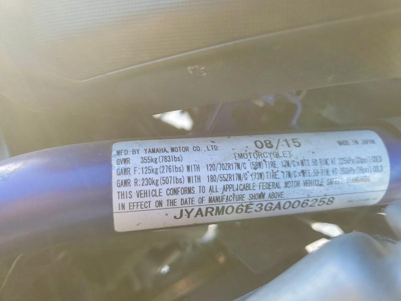 77327655 :رقم المزاد ، JYARM06E3GA006258 vin ، 2016 Yamaha Fz07 مزاد بيع