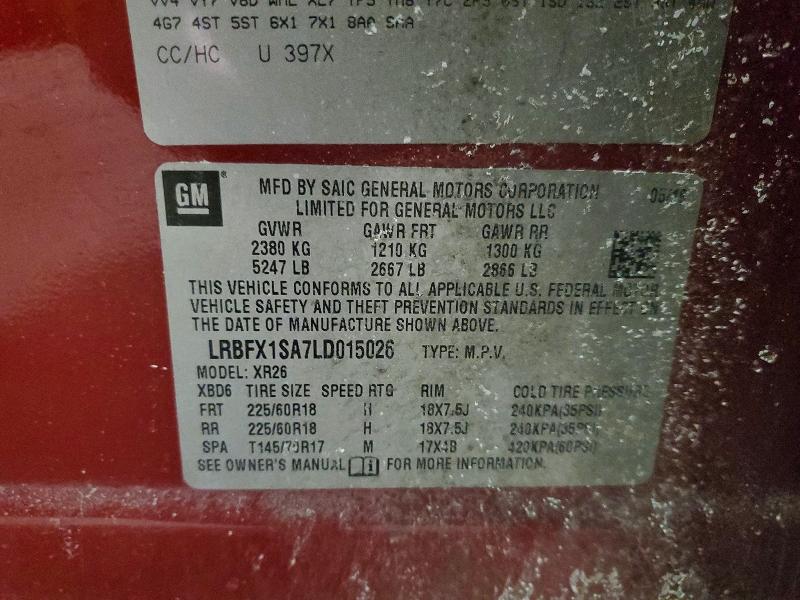 2020 Buick Envision მანქანა იყიდება აუქციონზე, vin: LRBFX1SA7LD015026, აუქციონის ნომერი: 76123895