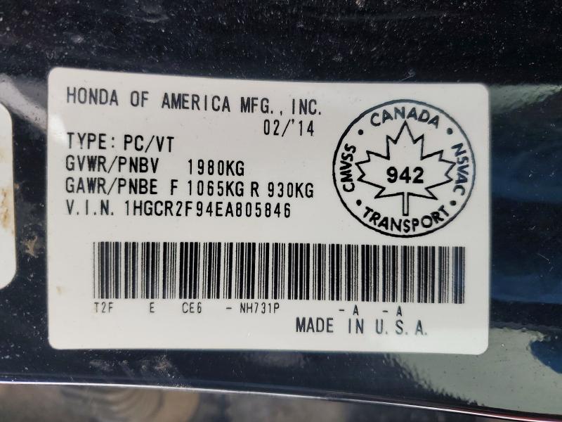 77192035 :رقم المزاد ، 1HGCR2F94EA805846 vin ، 2014 Honda Accord مزاد بيع