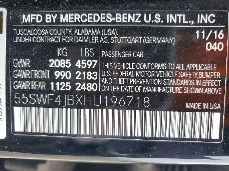 Aukcja sprzedaży 2017 Mercedes-benz C, vin: 55SWF4JBXHU196718, numer aukcji: 76553345