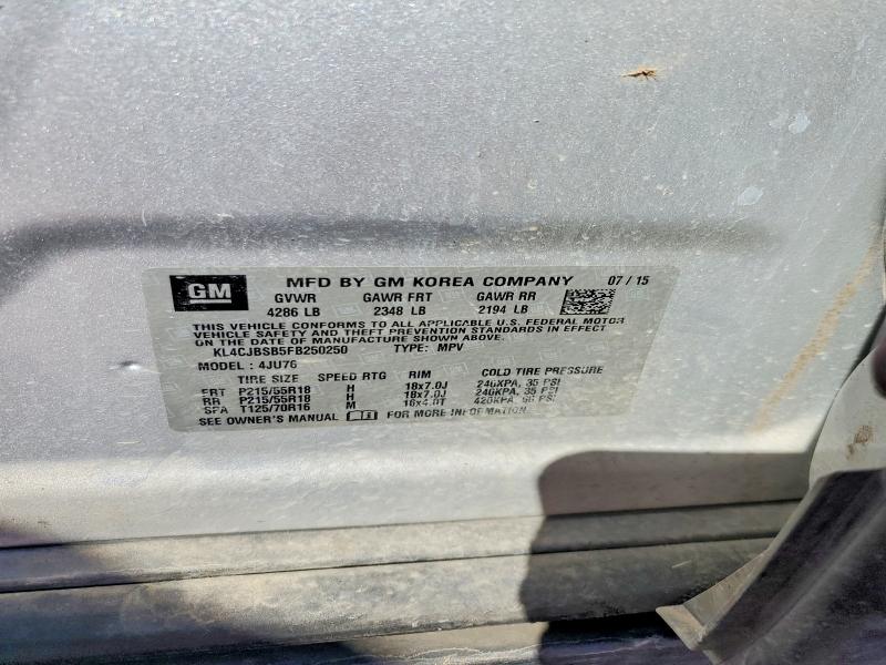 2015 Buick Encore მანქანა იყიდება აუქციონზე, vin: KL4CJBSB5FB250250, აუქციონის ნომერი: 75963095