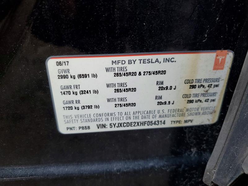 77586415 :رقم المزاد ، 5YJXCDE2XHF054314 vin ، 2017 Tesla Model X مزاد بيع