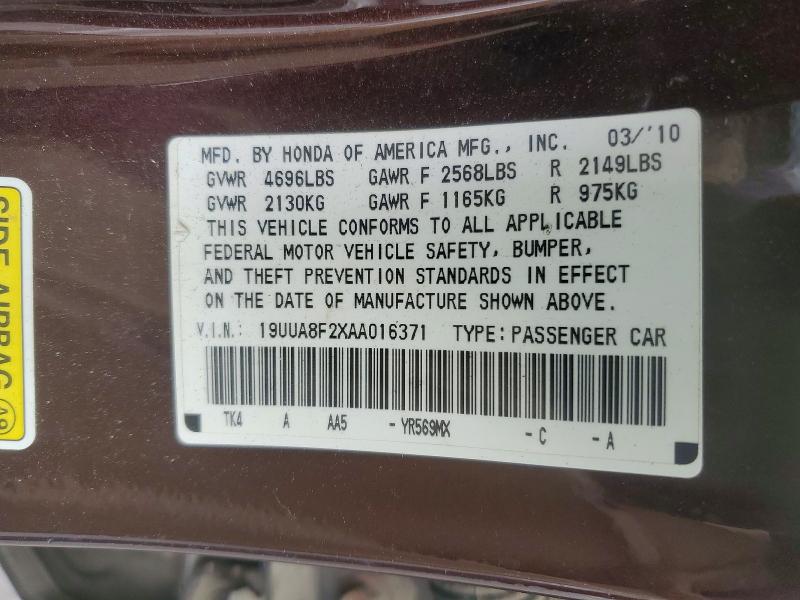 77859645 :رقم المزاد ، 19UUA8F2XAA016371 vin ، 2010 Acura Tl مزاد بيع