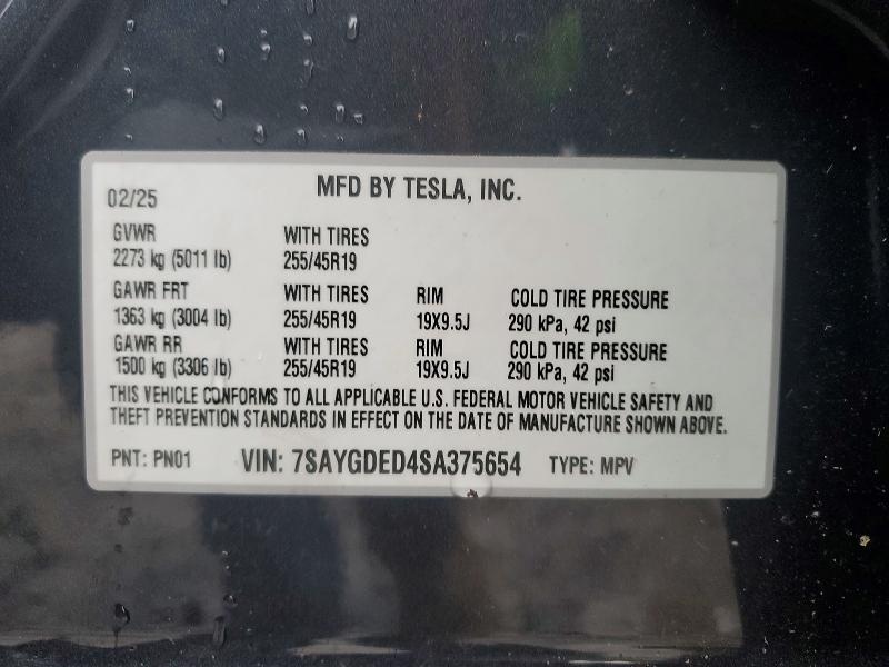 2025 Tesla Model Y მანქანა იყიდება აუქციონზე, vin: 7SAYGDED4SA375654, აუქციონის ნომერი: 77922925