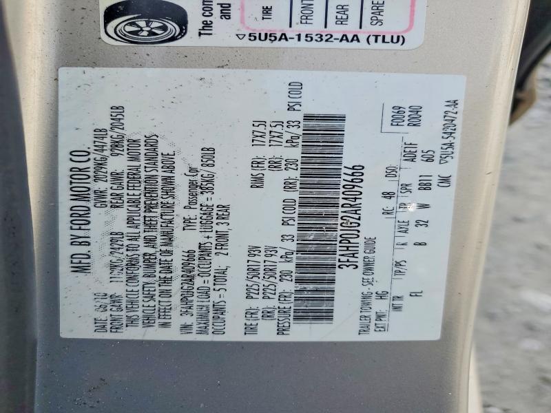 2010 Ford Fusion მანქანა იყიდება აუქციონზე, vin: 3FAHP0JG2AR409666, აუქციონის ნომერი: 79372605