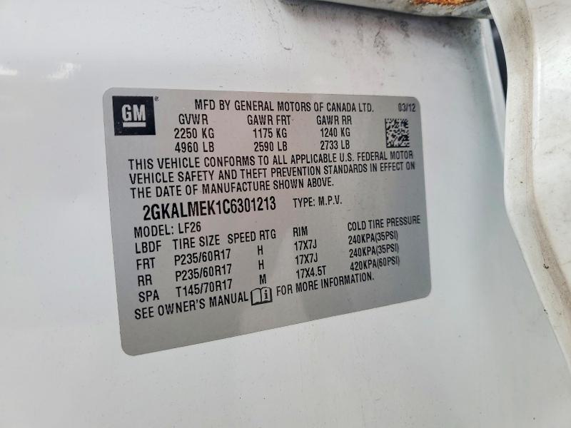 77759135 :رقم المزاد ، 2GKALMEK1C6301213 vin ، 2012 Gmc Terrain مزاد بيع