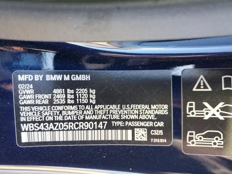 Aukcja sprzedaży 2024 Bmw M4, vin: WBS43AZ05RCR90147, numer aukcji: 78316615
