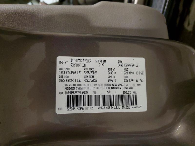 79024375 :رقم المزاد ، 1A8HW58267F550842 vin ، 2007 Chrysler Aspen مزاد بيع