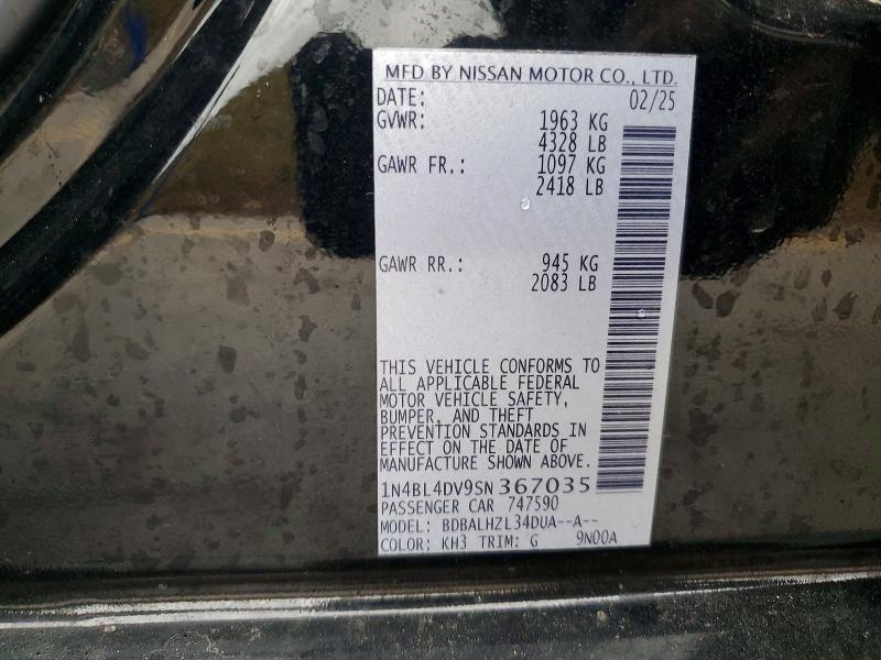 Продаж на аукціоні авто 2025 Nissan Altima, vin: 1N4BL4DV9SN367035, номер лоту: 78117695