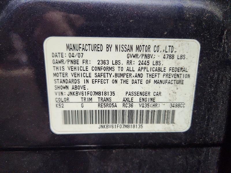 Aukcja sprzedaży 2007 Infiniti G35, vin: JNKBV61F07M818135, numer aukcji: 77665045