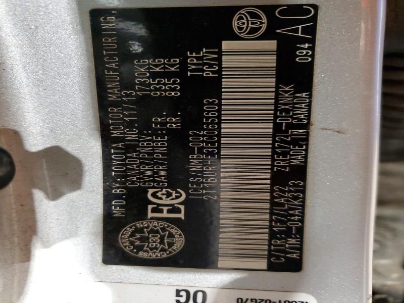 75384675 :رقم المزاد ، 2T1BURHE3EC065603 vin ، 2014 Toyota Corolla مزاد بيع