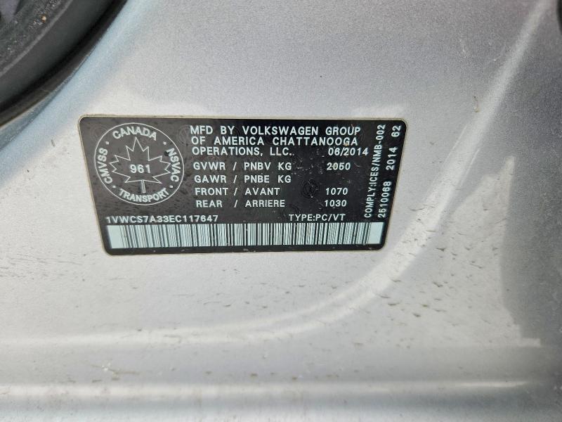 Продажа на аукционе авто 2014 Volkswagen Passat, vin: 1VWCS7A33EC117647, номер лота: 76377765