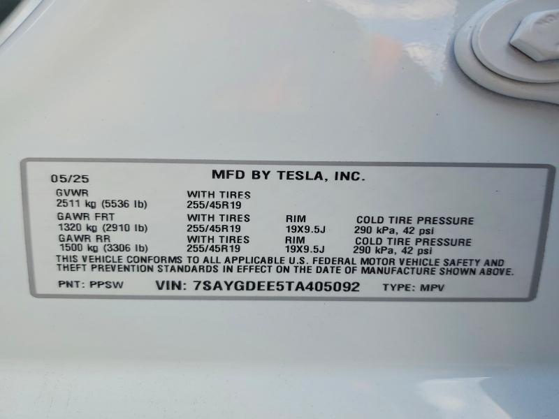 Aukcja sprzedaży 2026 Tesla Model Y, vin: 7SAYGDEE5TA405092, numer aukcji: 76267275