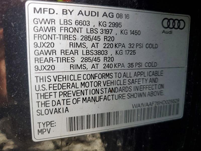 Aukcja sprzedaży 2017 Audi Q7, vin: WA1VAAF76HD025528, numer aukcji: 77116405