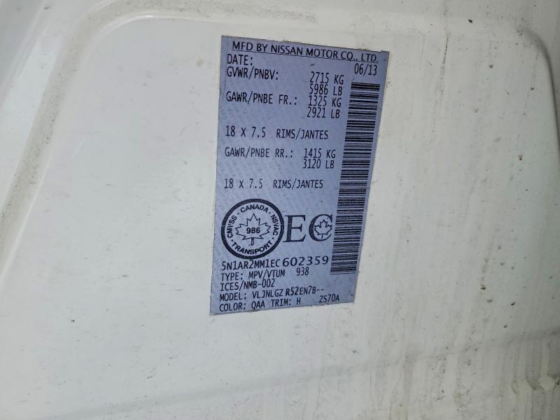 77002885 :رقم المزاد ، 5N1AR2MM1EC602359 vin ، 2014 Nissan Pathfinder مزاد بيع