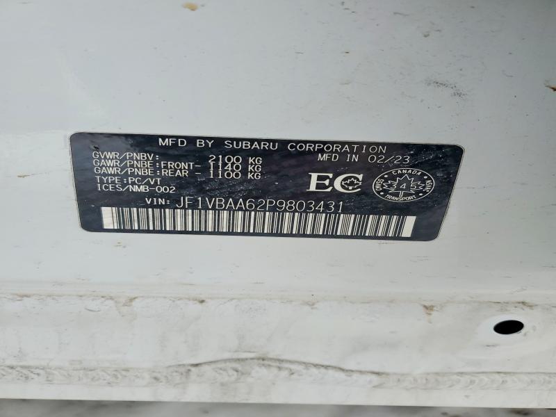 Aukcja sprzedaży 2023 Subaru Wrx, vin: JF1VBAA62P9803431, numer aukcji: 75565975