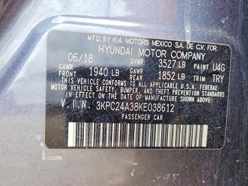 2019 Hyundai Accent მანქანა იყიდება აუქციონზე, vin: 3KPC24A38KE038612, აუქციონის ნომერი: 75284405