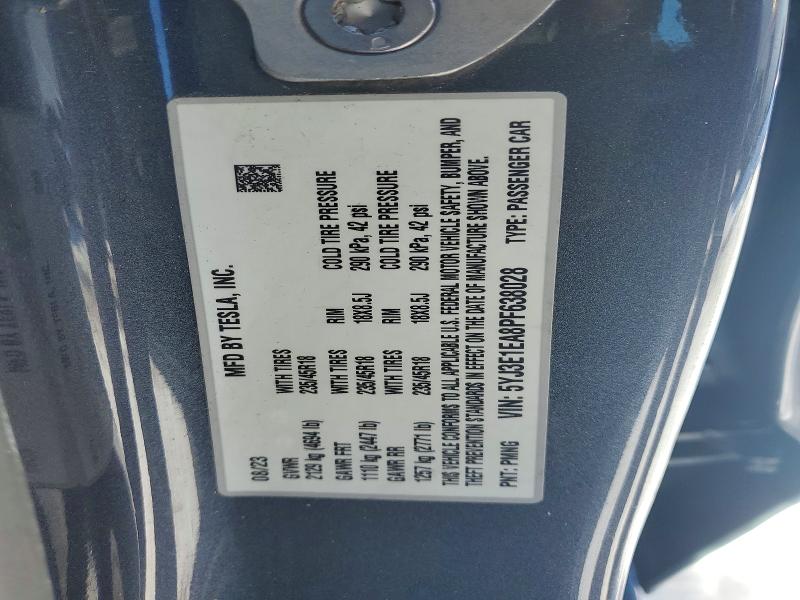 78629345 :رقم المزاد ، 5YJ3E1EA8PF638028 vin ، 2023 Tesla Model 3 مزاد بيع