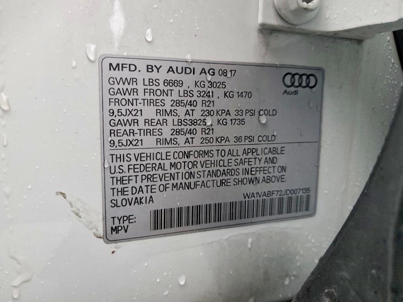 Продаж на аукціоні авто 2018 Audi Q7, vin: WA1VABF72JD007135, номер лоту: 77183845