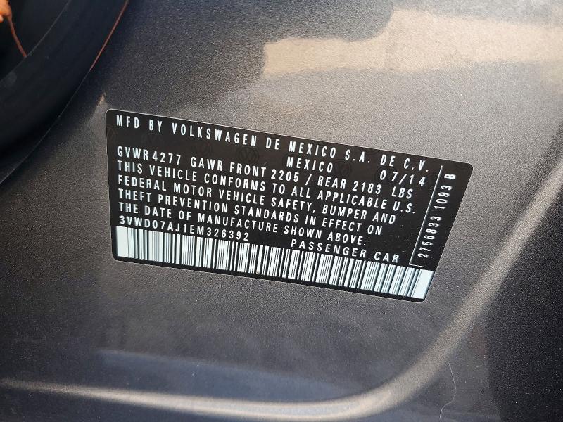 2014 Volkswagen Jetta მანქანა იყიდება აუქციონზე, vin: 3VWD07AJ1EM326392, აუქციონის ნომერი: 77680505