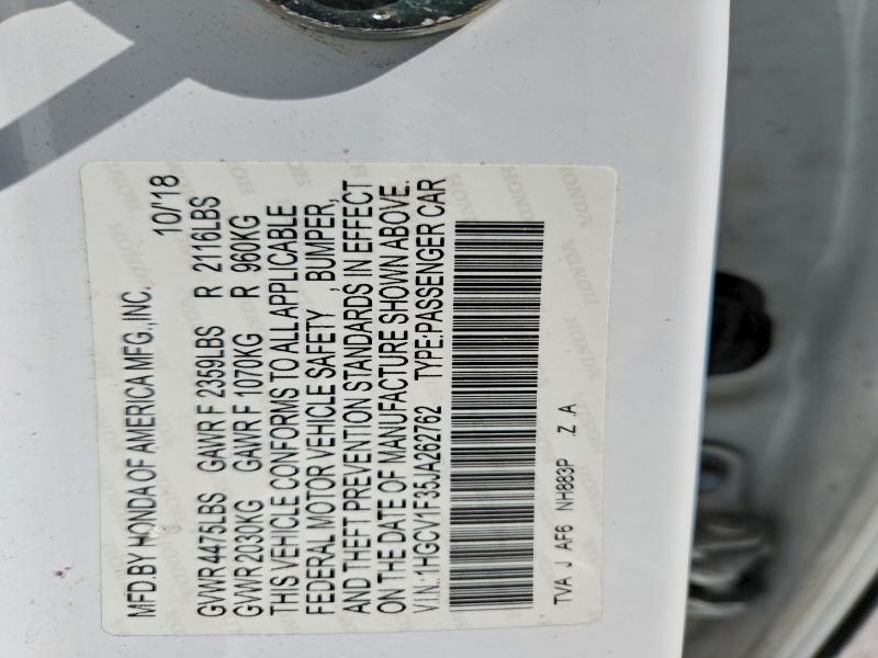 Продаж на аукціоні авто 2018 Honda Accord, vin: 1HGCV1F35JA262762, номер лоту: 78473345