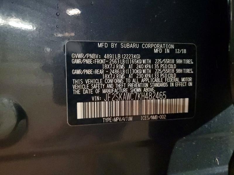 Продаж на аукціоні авто 2019 Subaru Forester, vin: JF2SKAWC7KH482465, номер лоту: 79094215