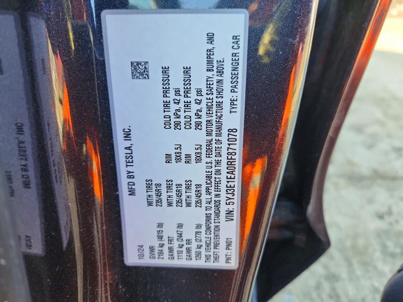 Aukcja sprzedaży 2024 Tesla Model 3, vin: 5YJ3E1EA0RF871078, numer aukcji: 76652225