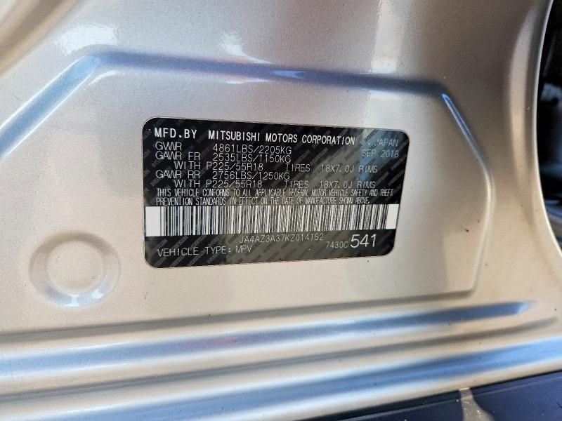 76893895 :رقم المزاد ، JA4AZ3A37KZ014152 vin ، 2019 Mitsubishi Outlander مزاد بيع