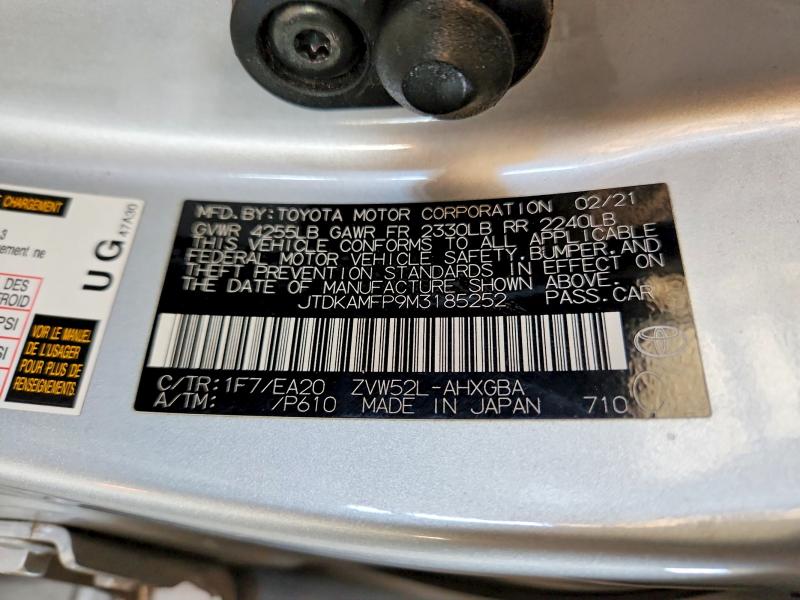 Продаж на аукціоні авто 2021 Toyota Prius Prime, vin: JTDKAMFP9M3185252, номер лоту: 78363405