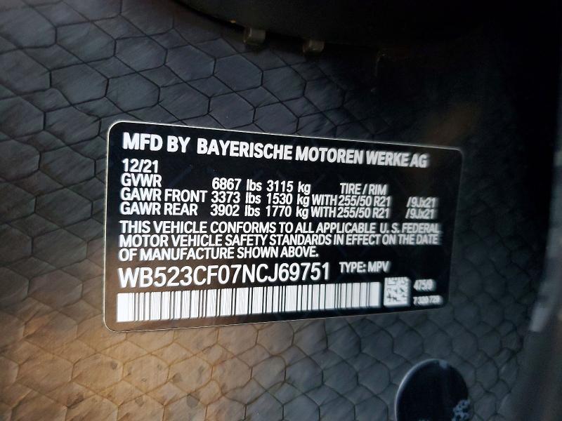 Продаж на аукціоні авто 2022 Bmw Ix Xdrive5, vin: WB523CF07NCJ69751, номер лоту: 75811675
