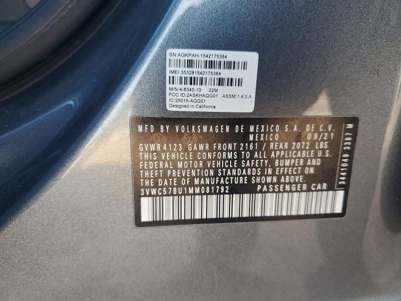 77133765 :رقم المزاد ، 3VWC57BU1MM081792 vin ، 2021 Volkswagen Jetta مزاد بيع