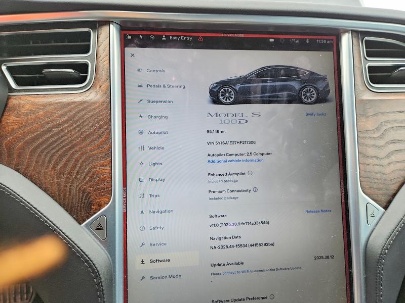 2017 Tesla Model S მანქანა იყიდება აუქციონზე, vin: 5YJSA1E27HF217306, აუქციონის ნომერი: 76197265