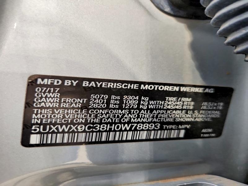 2017 Bmw X3 მანქანა იყიდება აუქციონზე, vin: 5UXWX9C38H0W78893, აუქციონის ნომერი: 77203045