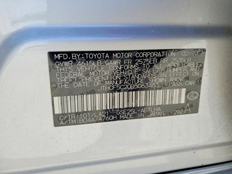Aukcja sprzedaży 2013 Lexus Is 250, vin: JTHCF5C20D5063483, numer aukcji: 78120755