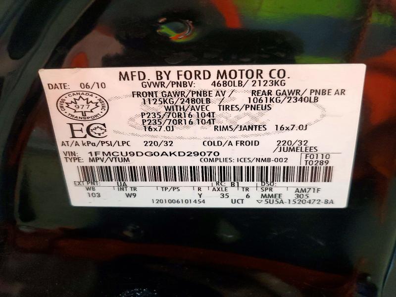 Aukcja sprzedaży 2010 Ford Escape, vin: 1FMCU9DG0AKD29070, numer aukcji: 77301215