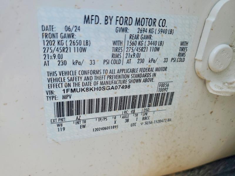 78519385 :رقم المزاد ، 1FMUK8KH0SGA07498 vin ، 2025 Ford Explorer مزاد بيع