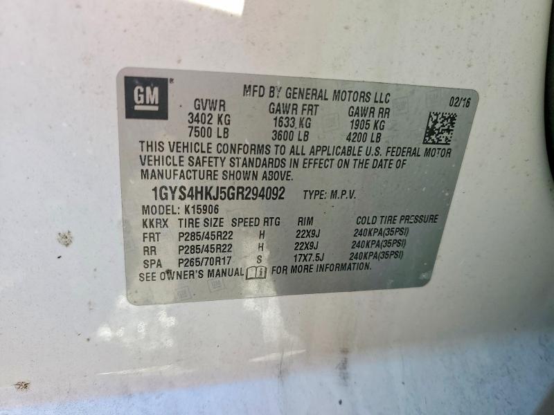 Aukcja sprzedaży 2016 Cadillac Escalade, vin: 1GYS4HKJ5GR294092, numer aukcji: 76700505