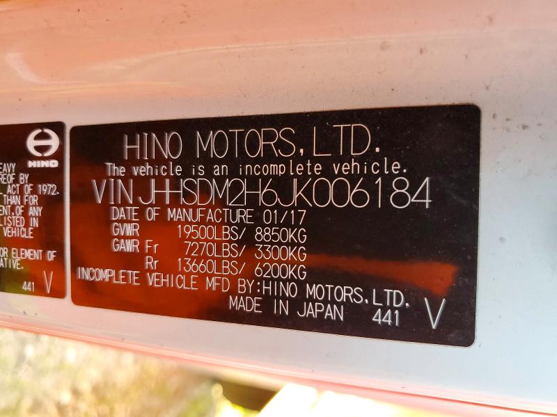 Aukcja sprzedaży 2018 Hino 195, vin: JHHSDM2H6JK006184, numer aukcji: 56533956