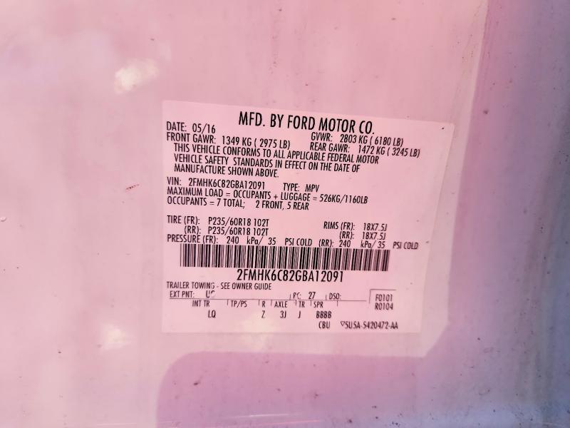 74877105 :رقم المزاد ، 2FMHK6C82GBA12091 vin ، 2016 Ford Flex مزاد بيع